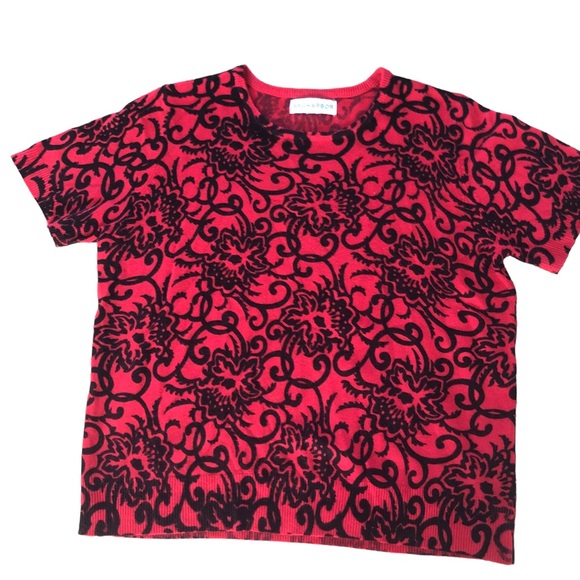 Sag-harbor Floral Short Sleeve Sweater SZ M - Picture 10 of 11